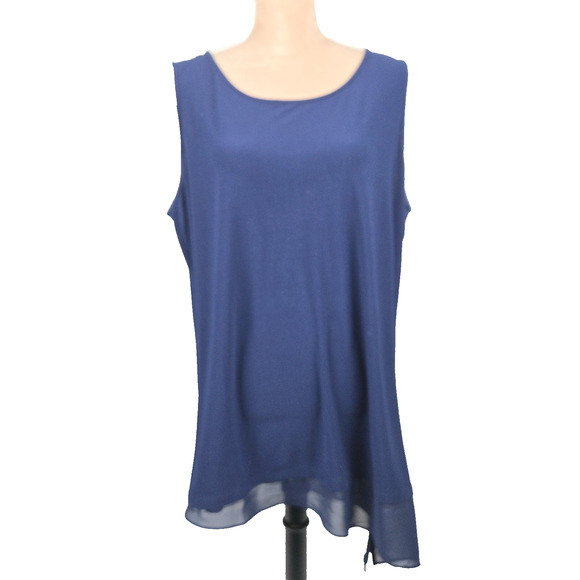 Dennis Basso Caviar Crepe Asymmetrical Chiffon Hem Tank Navy Size 1X - Picture 1 of 8